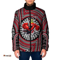 Essendon Football Club Padded Jacket Indigenous Monochrome Dot Art Mascot Style TS04