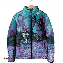 Australia Indigenous Teal Purple Contemporary Aboriginal Art Padded Jacket Hope Is Real LT7