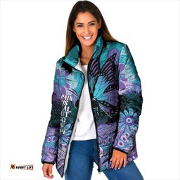 Australia Indigenous Teal Purple Contemporary Aboriginal Art Padded Jacket Hope Is Real LT7