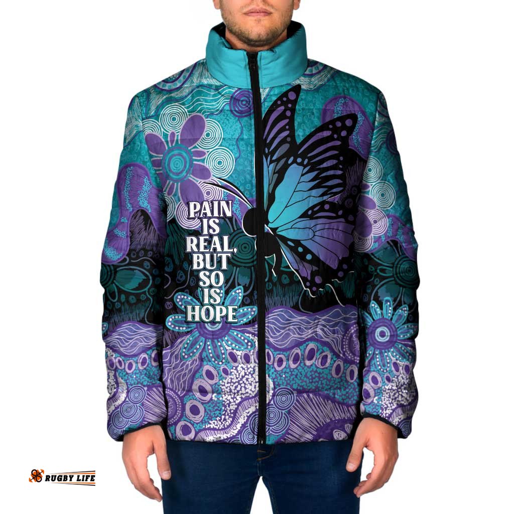 Australia Indigenous Teal Purple Contemporary Aboriginal Art Padded Jacket Hope Is Real LT7
