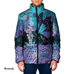 Australia Indigenous Teal Purple Contemporary Aboriginal Art Padded Jacket Hope Is Real LT7