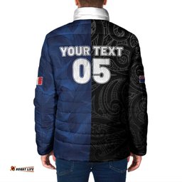 France And New Zealand Rugby Custom Padded Jacket Les Bleus Rooster With Maori Tiki LT05