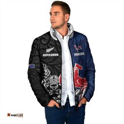 France And New Zealand Rugby Custom Padded Jacket Les Bleus Rooster With Maori Tiki LT05