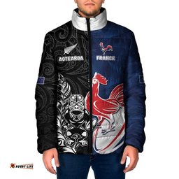 France And New Zealand Rugby Custom Padded Jacket Les Bleus Rooster With Maori Tiki LT05
