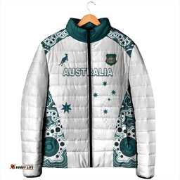 Custom Australia Rugby 2026 Padded Jacket Go Wallabies Aboriginal Pattern White Version LT05