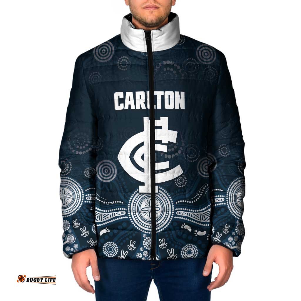 Custom Carlton Football Padded Jacket Go Blues Aboriginal Art LT14