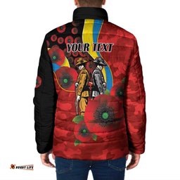 Gold Suns ANZAC Personalised Padded Jacket Lest We Forget Poppy Camo LT9