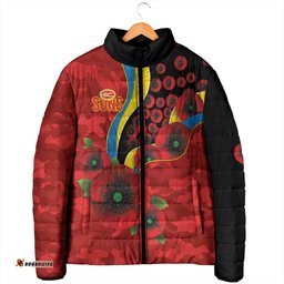 Gold Suns ANZAC Personalised Padded Jacket Lest We Forget Poppy Camo LT9
