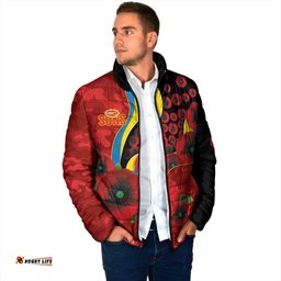 Gold Suns ANZAC Personalised Padded Jacket Lest We Forget Poppy Camo LT9