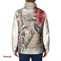 Australia Kookaburra Christmas Padded Jacket Bottlebrush Eucalyptus Blossoms Watercolor LT14