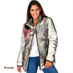 Australia Kookaburra Christmas Padded Jacket Bottlebrush Eucalyptus Blossoms Watercolor LT14