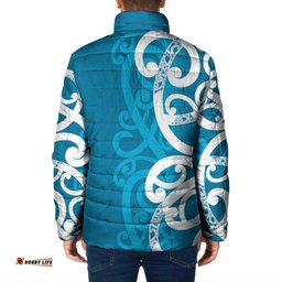 Azure Blue Maori Padded Jacket Koru Kowhaiwhai LT7