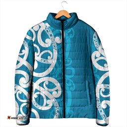 Azure Blue Maori Padded Jacket Koru Kowhaiwhai LT7