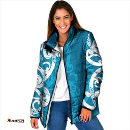 Azure Blue Maori Padded Jacket Koru Kowhaiwhai LT7