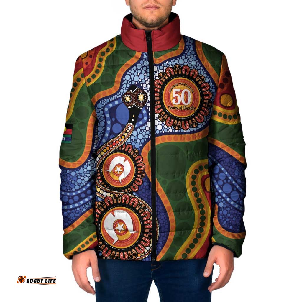 Australia NAIDOC Week 2026 Padded Jacket 50 Years of Deadly Dhari Snake Aboriginal Art LT14