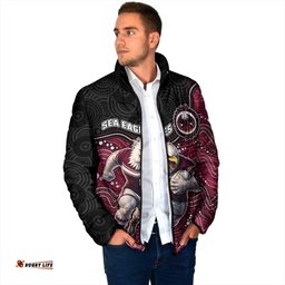 Custom Sea Eagles Padded Jacket Bird Mascot With Aboriginal Indigenous DT05