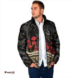 Collingwood Magpies ANZAC Day Padded Jacket Indigenous Dot Art with Poppy Flower Tribute TS04