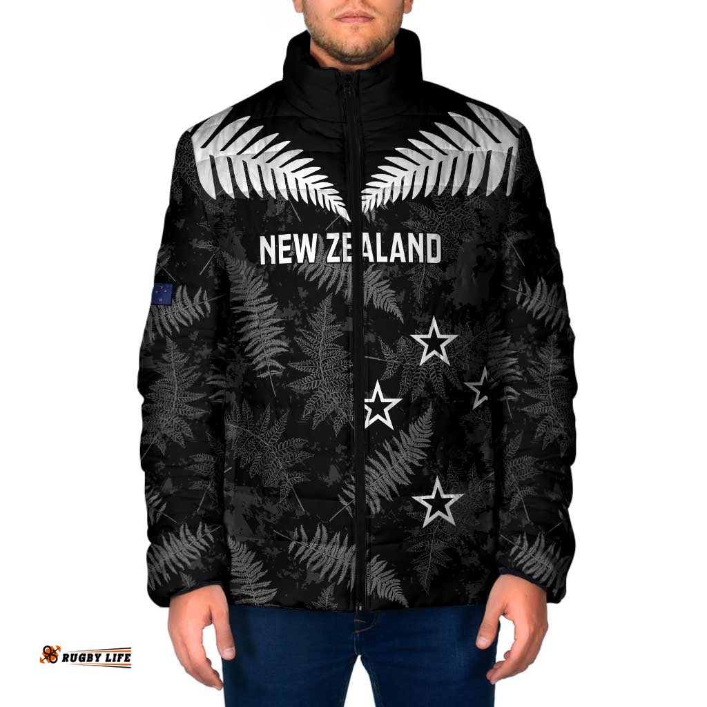 Custom New Zealand Silver Fern Football Padded Jacket Go Aotearoa Grunge Black LT14