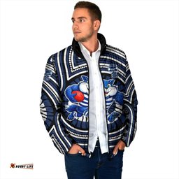 Geelong Cats Padded Jacket Indigenous Monochrome Dot Art Mascot Style TS04