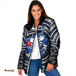 Geelong Cats Padded Jacket Indigenous Monochrome Dot Art Mascot Style TS04