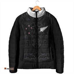 Custom Aotearoa Rugby Padded Jacket Fern Blacks-Traditional Maori Motifs Design LT03