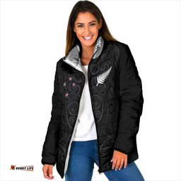 Custom Aotearoa Rugby Padded Jacket Fern Blacks-Traditional Maori Motifs Design LT03