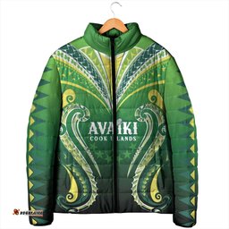 Custom Rugby Cook Islands Avaiki Padded Jacket Green Kuki Airani Tribal Maori Inspired LT9