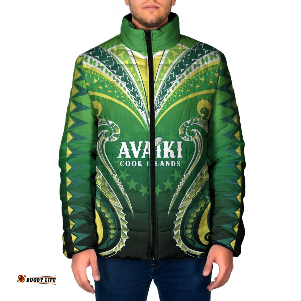 Custom Rugby Cook Islands Avaiki Padded Jacket Green Kuki Airani Tribal Maori Inspired LT9