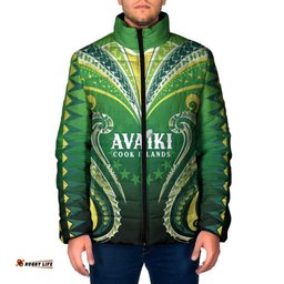 Custom Rugby Cook Islands Avaiki Padded Jacket Green Kuki Airani Tribal Maori Inspired LT9