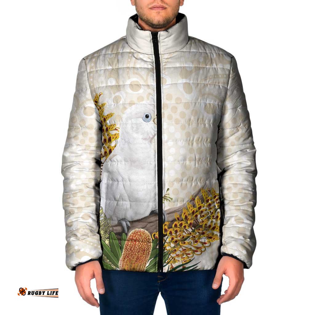 Australia Little Corella Padded Jacket Cacatua Sanguinea Western Grevillea Aboriginal Art LT14