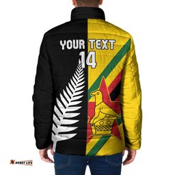 Custom New Zealand and Zimbabwe Padded Jacket NZ Fern Zim Flag Half Style LT14