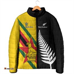 Custom New Zealand and Zimbabwe Padded Jacket NZ Fern Zim Flag Half Style LT14