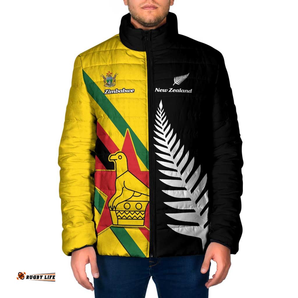 Custom New Zealand and Zimbabwe Padded Jacket NZ Fern Zim Flag Half Style LT14