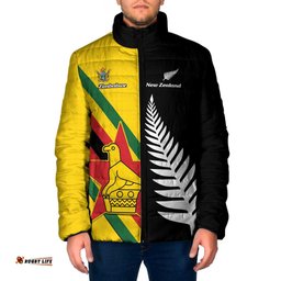 Custom New Zealand and Zimbabwe Padded Jacket NZ Fern Zim Flag Half Style LT14