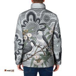 Australia Grey Butcherbird Padded Jacket Eucalyptus Alba Indigenous Art LT14