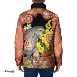 Australia Tawny Frogmouth Padded Jacket Golden Wattle Banksia Aboriginal Art LT14