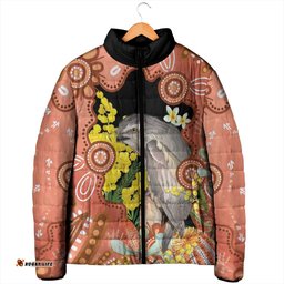 Australia Tawny Frogmouth Padded Jacket Golden Wattle Banksia Aboriginal Art LT14