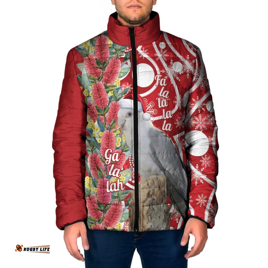 Blue Galah Mutation Christmas Australia Padded Jacket Falalalala Galalah Bottlebrush Red Aboriginal Art LT14