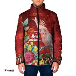 Australia Pink Cockatoo Christmas Padded Jacket Aussie Native Flowers Merry Xmas - Red LT14