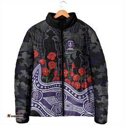 Fremantle Dockers ANZAC Day Padded Jacket Indigenous Dot Art with Poppy Flower Tribute TS04