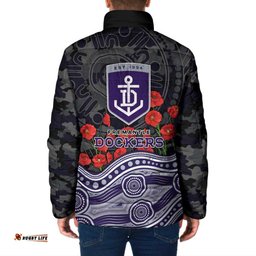 Fremantle Dockers ANZAC Day Padded Jacket Indigenous Dot Art with Poppy Flower Tribute TS04