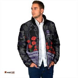 Fremantle Dockers ANZAC Day Padded Jacket Indigenous Dot Art with Poppy Flower Tribute TS04