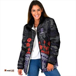 Fremantle Dockers ANZAC Day Padded Jacket Indigenous Dot Art with Poppy Flower Tribute TS04