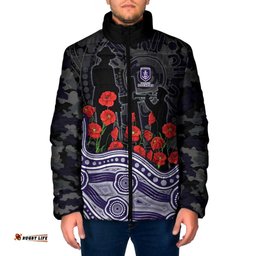 Fremantle Dockers ANZAC Day Padded Jacket Indigenous Dot Art with Poppy Flower Tribute TS04