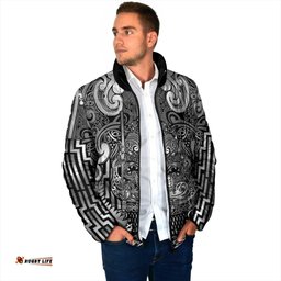 Custom New Zealand Taiaha Maori Padded Jacket Kiwikiwi Minimalist Silver Fern Tukutuku Motif LT9