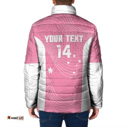 Custom Bowls Australia Breast Cancer Padded Jacket Pink Ribbon Aussie Map With Kangaroo Emu LT14