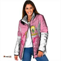 Custom Bowls Australia Breast Cancer Padded Jacket Pink Ribbon Aussie Map With Kangaroo Emu LT14