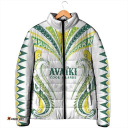 Custom Rugby Cook Islands Avaiki Padded Jacket White Kuki Airani Tribal Maori Inspired LT9