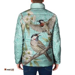 Australia Red Wattlebird Padded Jacket Eucalyptus Alba Indigenous Art LT14