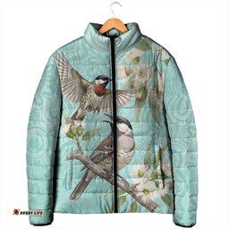 Australia Red Wattlebird Padded Jacket Eucalyptus Alba Indigenous Art LT14
